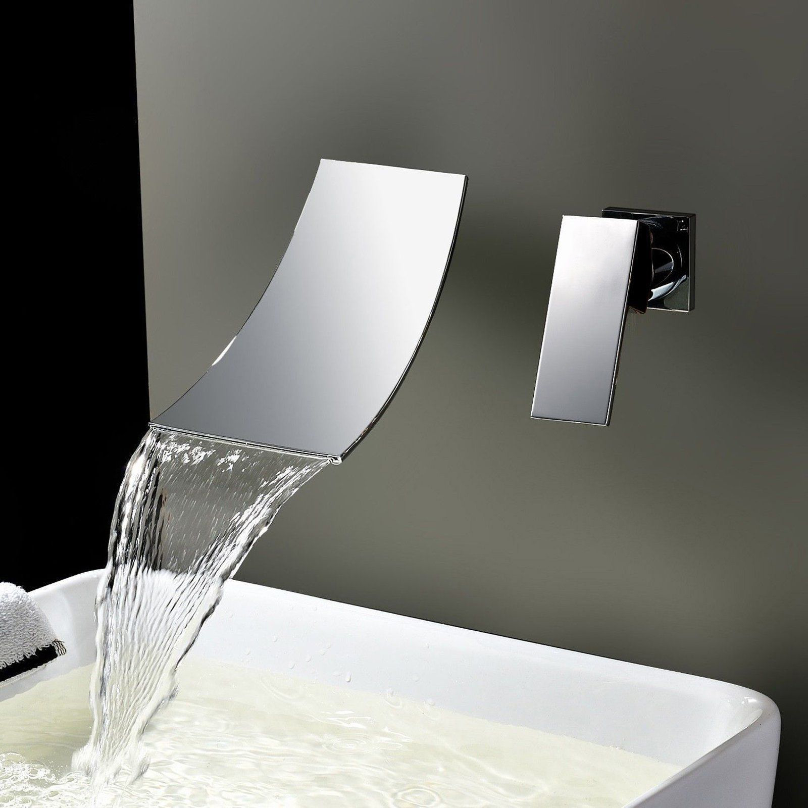 Contemporary Wall Mount Waterfall Bathtub Shower Faucet Chrome Shower Mixer Tap